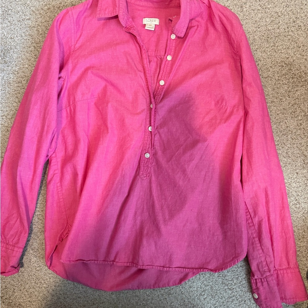 J. Crew Hot Pink Button-Front Popover Shirt